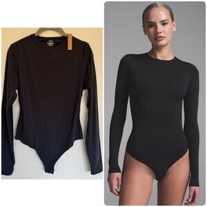SKIMS Essential Crew Neck Long Sleeve Bodysuit in Onyx